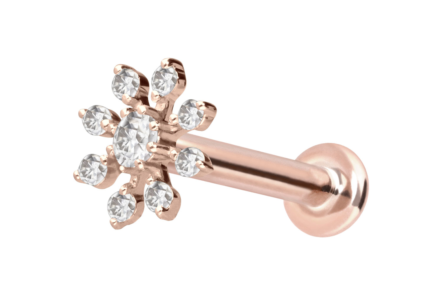 14 Karat Gold Labret Piercing mit Innengewinde MOISSANIT-BLUME